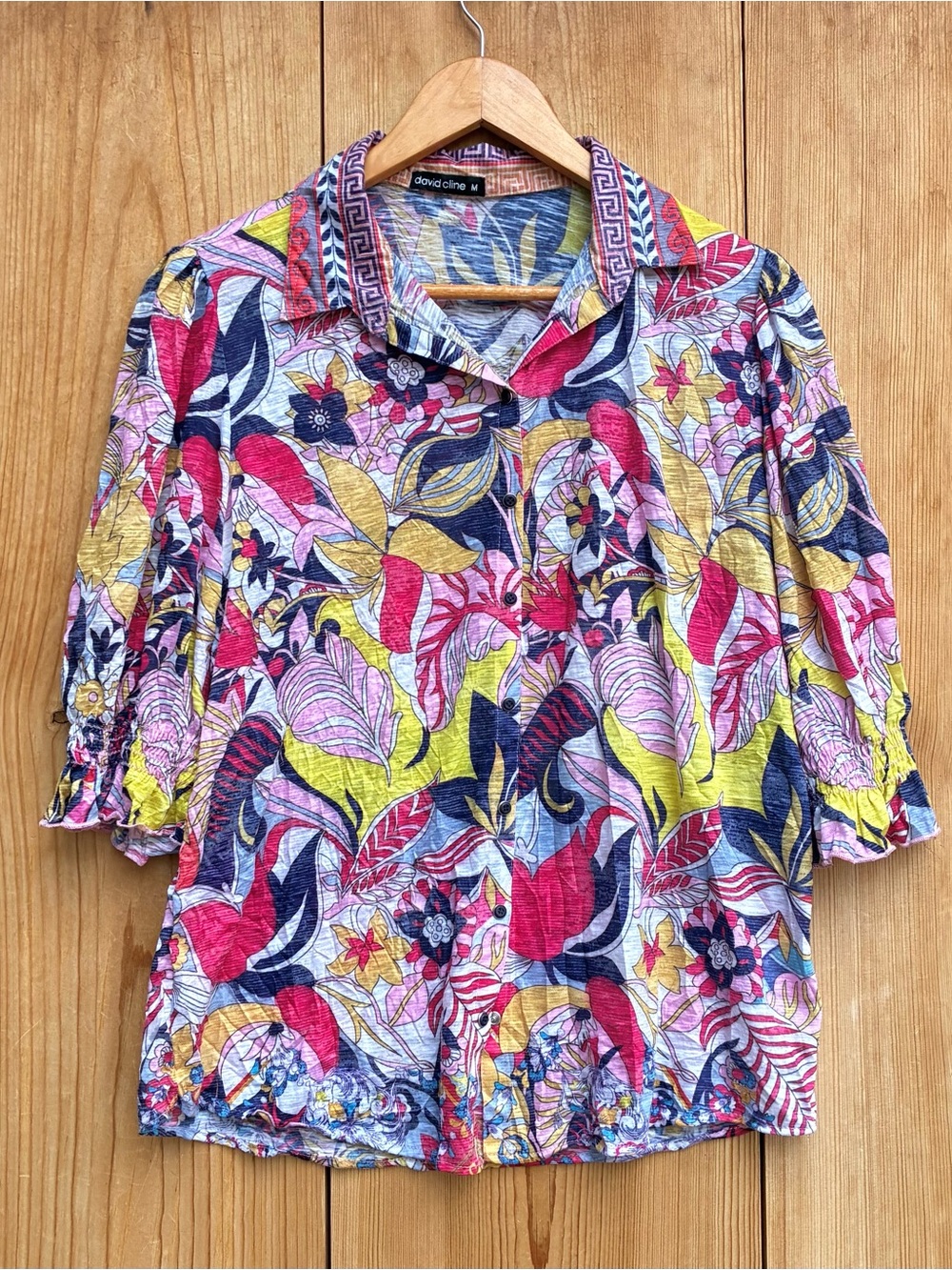 David Cline Art Snap Front Floral Shirt Sz Medium